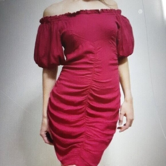 Urban outfitters  off shoulder puffer sleeve mini dress red event casual Women 4 - Picture 1 of 11